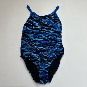 TYR One Piece Vitric Diamond Fit Bathing Suit Blue Black Womens Size 34